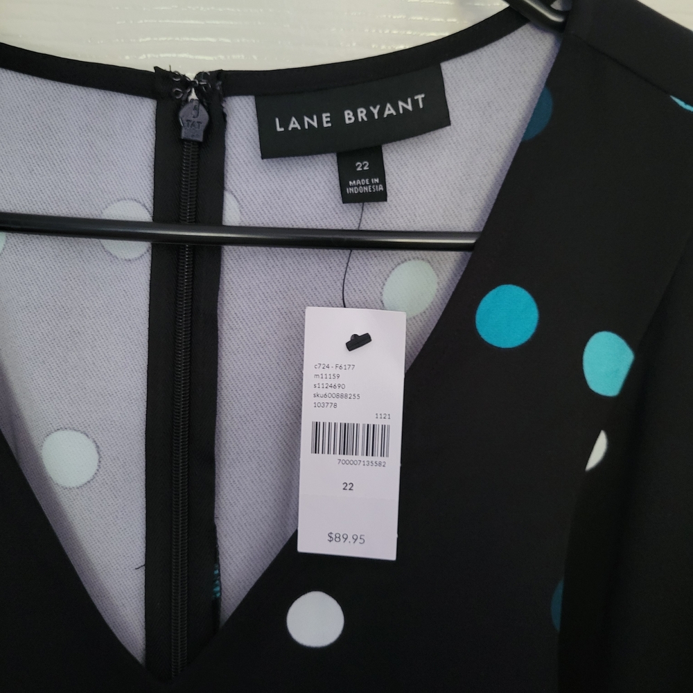 Lane Bryant Black Dress with Teal and White Dots